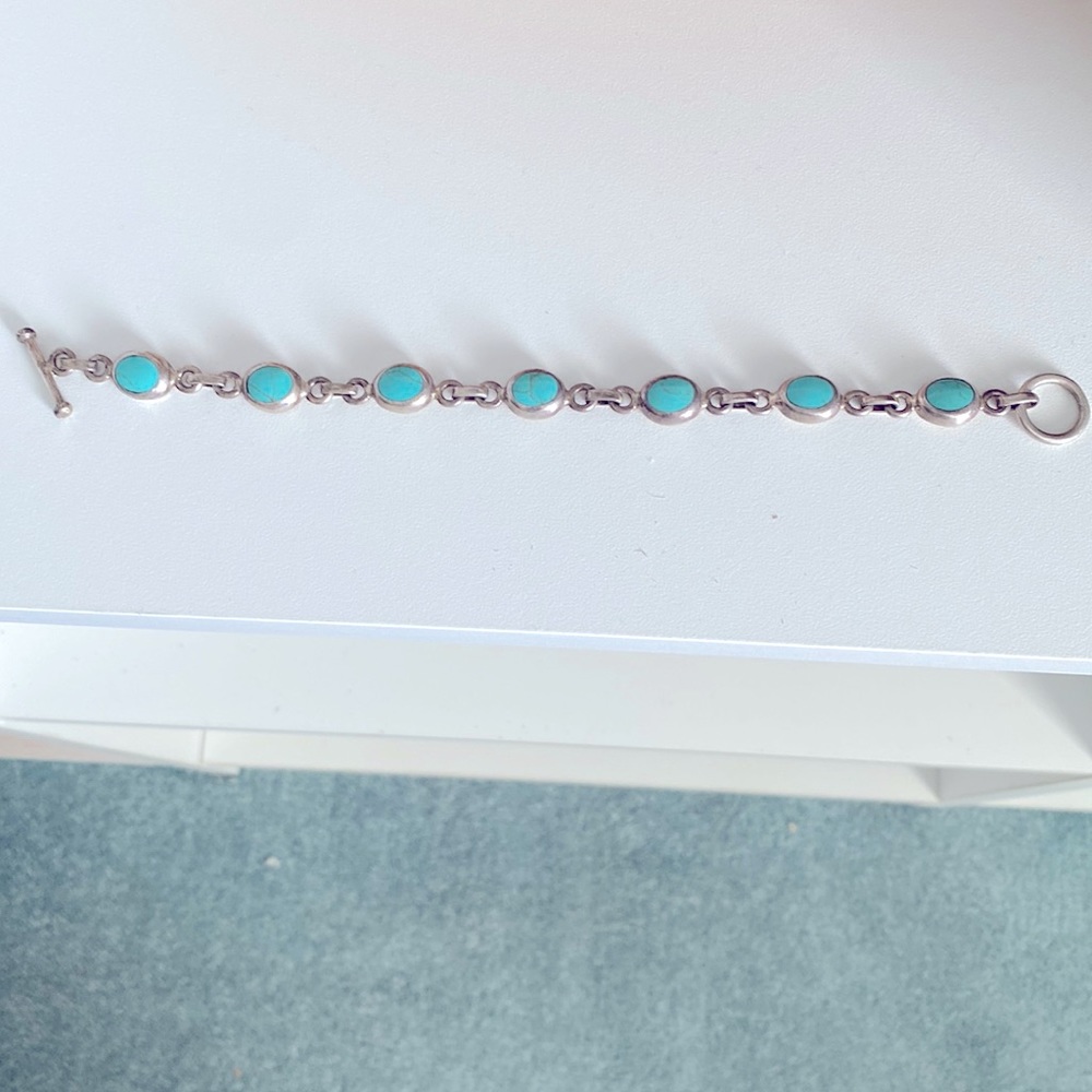 Vintage Sterling Silver and Turquoise Toggle Bracelet
